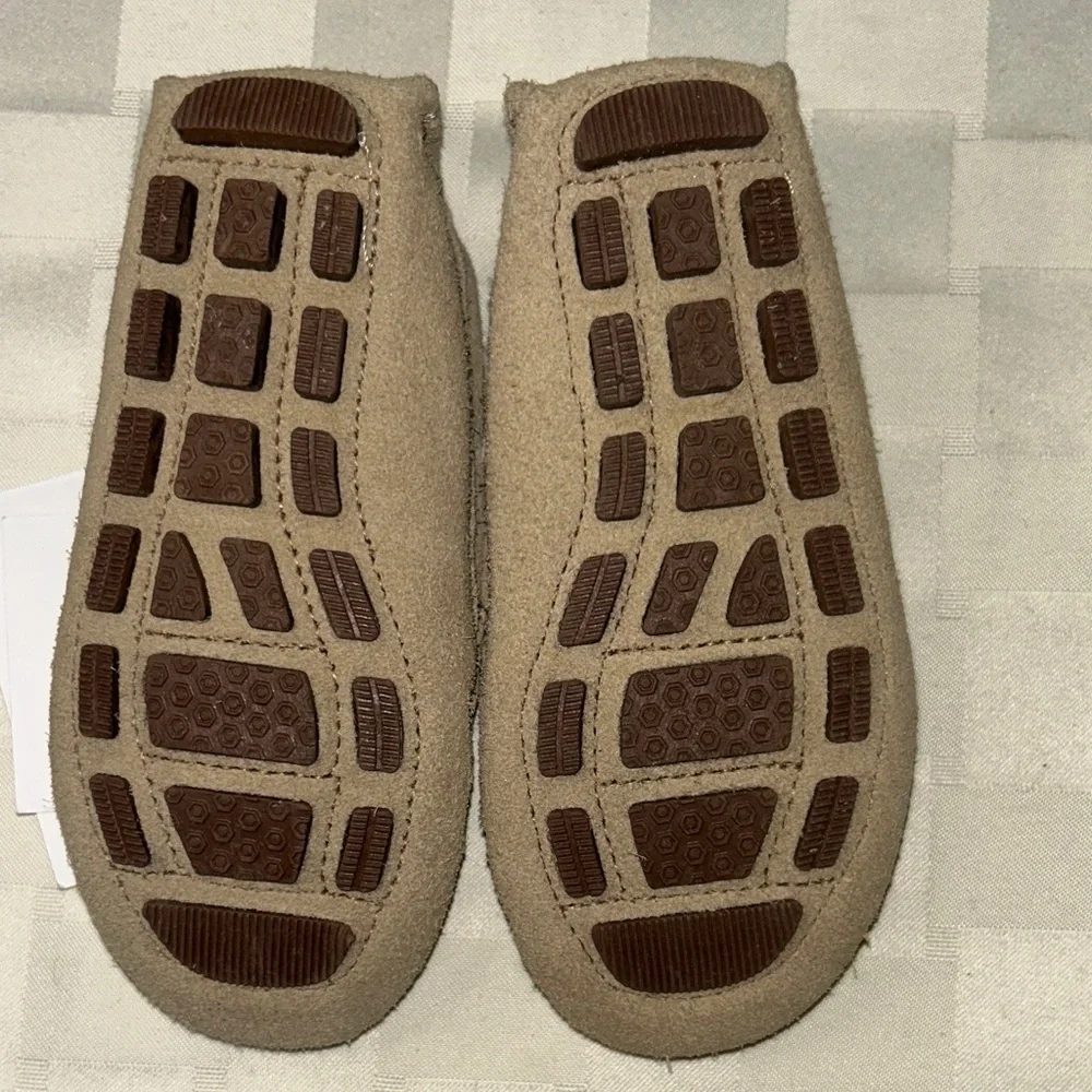 Janie and Jack Kids Suede Moccasin Loafers in Taupe